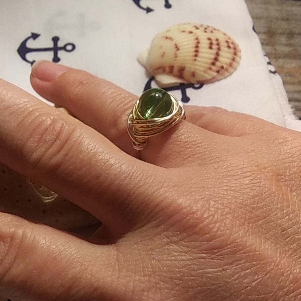 NWT Handmade Gold&Silver Glass Bead Ring - Picture 7 of 7